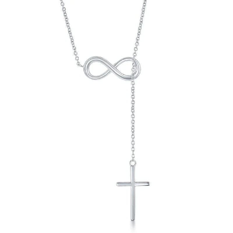 Big Savings On Your Favorite Jewelry Pieces Sterling Silver Center Infinity with Hanging Chain and Cross Necklace Big Savings On Your Favorite Jewelry Pieces Sterling Silver Center Infinity with Hanging Chain and Cross Necklace