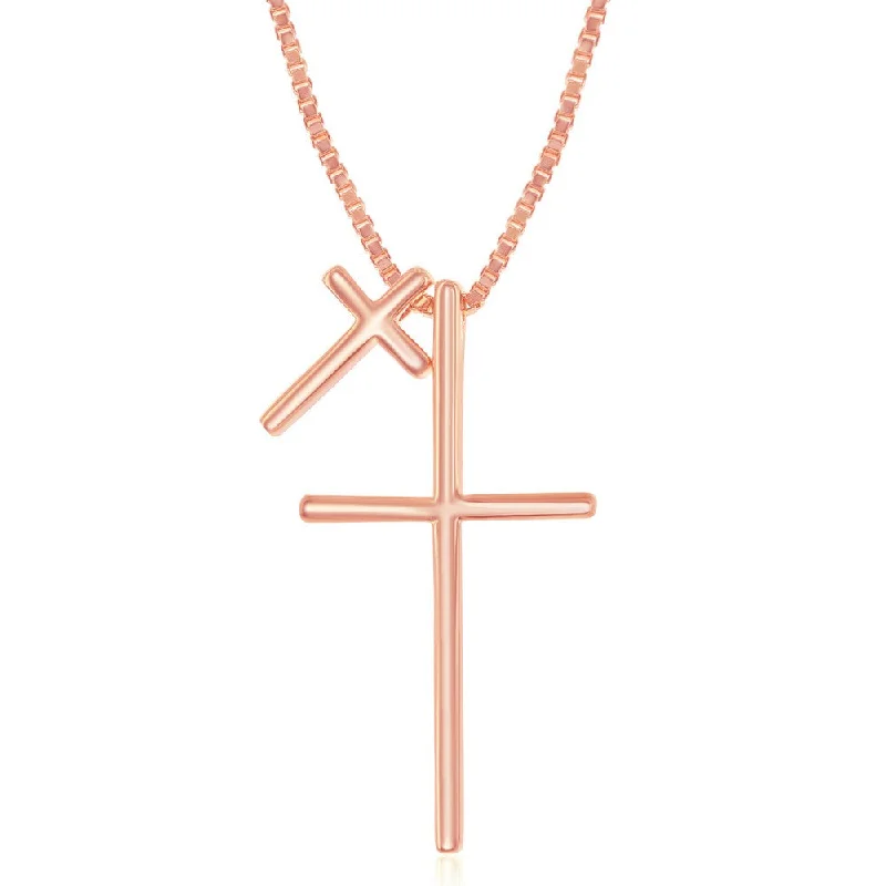 Bold And Beautiful Jewelry Now At Irresistible Prices Sterling Silver Double Cross Necklace - Rose Gold Plated Bold And Beautiful Jewelry Now At Irresistible Prices Sterling Silver Double Cross Necklace - Rose Gold Plated
