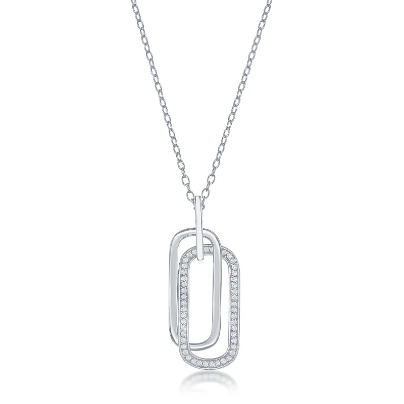 Your Perfect Accessory At The Perfect Price Sterling Silver Double Oval CZ Necklace