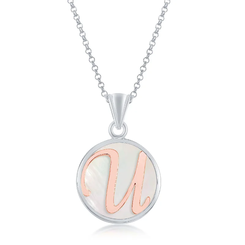 Affordable Glamour – Premium Jewelry For Less Sterling Silver MOP Pendant, Rose Gold Script Initial W/Chain Affordable Glamour – Premium Jewelry For Less Sterling Silver MOP Pendant, Rose Gold Script Initial W/Chain