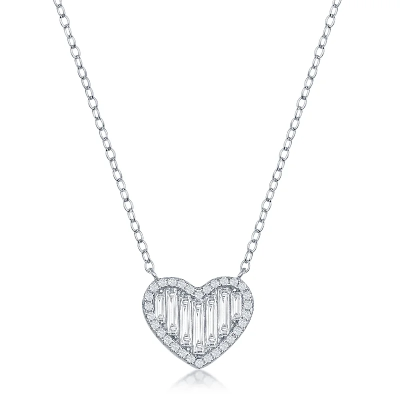 High-Quality Gemstone Jewelry For Special Occasions Sterling Silver Round and Baguette CZ Heart Necklace High-Quality Gemstone Jewelry For Special Occasions Sterling Silver Round and Baguette CZ Heart Necklace