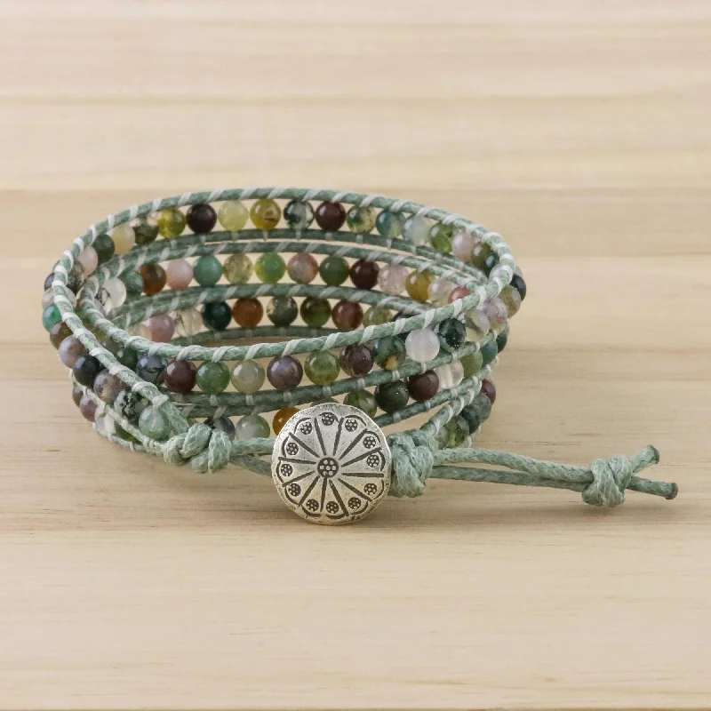 Your Dream Jewelry At Dream Prices Stroll Through Nature Unisex Agate Bead and Karen Silver Button Wrap Bracelet Your Dream Jewelry At Dream Prices Stroll Through Nature Unisex Agate Bead and Karen Silver Button Wrap Bracelet