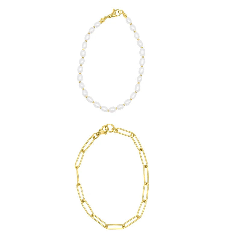 Discounted Jewelry For A Glamorous Look Tarnish Resistant 14k Gold Plated Freshwater Pearl and Paperclip Chain Bracelet Set Discounted Jewelry For A Glamorous Look Tarnish Resistant 14k Gold Plated Freshwater Pearl and Paperclip Chain Bracelet Set