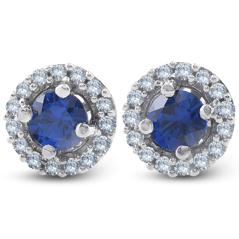Luxury Jewelry Without The Luxury Price Tag 1/4 Ct Halo Diamond & Blue Sapphire Studs 10K White Gold Luxury Jewelry Without The Luxury Price Tag 1/4 Ct Halo Diamond & Blue Sapphire Studs 10K White Gold