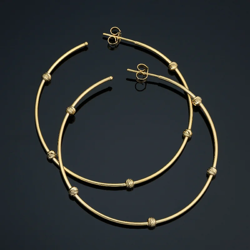 Jewelry Deals That Outshine The Rest 14k Yellow Gold Diamond-Cut Bead Station Open Hoop Earrings Jewelry Deals That Outshine The Rest 14k Yellow Gold Diamond-Cut Bead Station Open Hoop Earrings