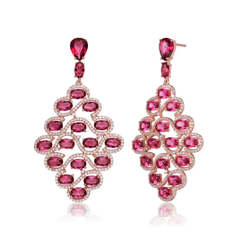 Premium Diamond Jewelry For Unforgettable Moments Ga Rose Gold Plated Red Cubic Zirconia Drop Earrings Premium Diamond Jewelry For Unforgettable Moments Ga Rose Gold Plated Red Cubic Zirconia Drop Earrings