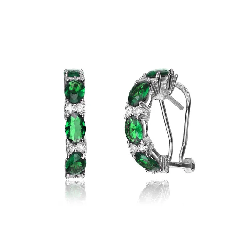 Modern Statement Jewelry For Bold Styling GENEVIVE Sterling Silver Emerald Cubic Zirconia Petite Hoop Earrings Modern Statement Jewelry For Bold Styling GENEVIVE Sterling Silver Emerald Cubic Zirconia Petite Hoop Earrings
