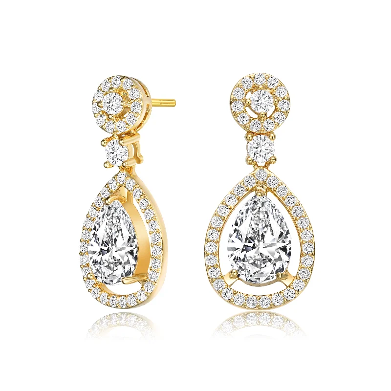 Customized Silver Jewelry For Unique Style GENEVIVE Sterling Silver Gold Plated Cubic Zirconia Tier Drop Earrings Customized Silver Jewelry For Unique Style GENEVIVE Sterling Silver Gold Plated Cubic Zirconia Tier Drop Earrings
