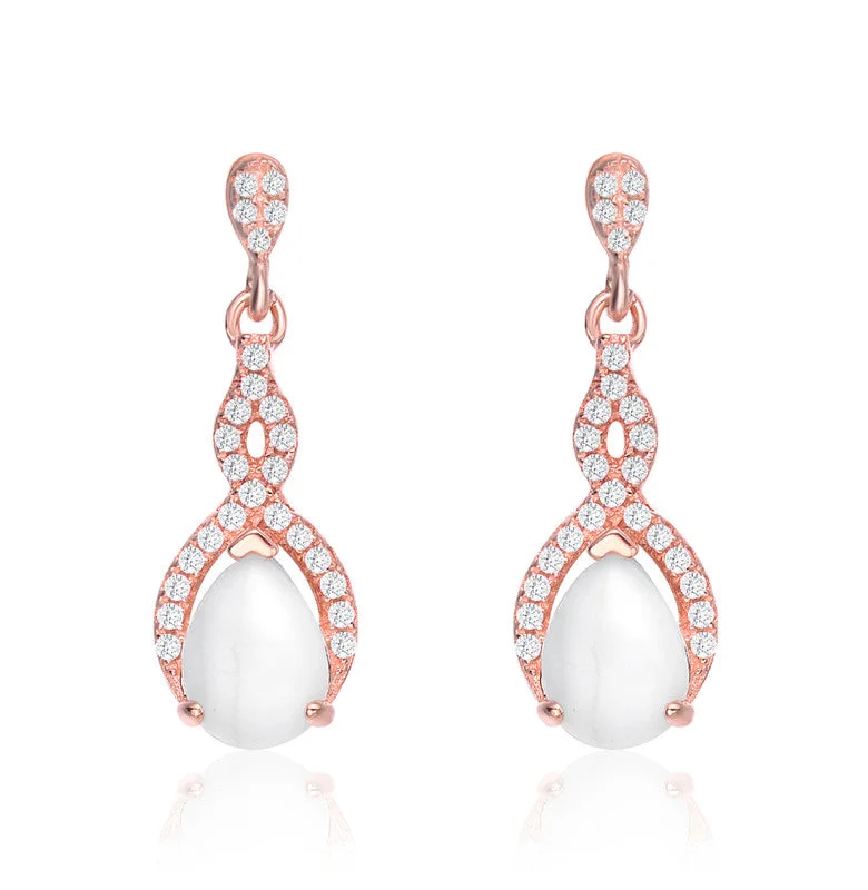Dainty Floral Jewelry For Feminine Elegance GENEVIVE Sterling Silver Rose Gold Plated Howlite Drop Earrings Dainty Floral Jewelry For Feminine Elegance GENEVIVE Sterling Silver Rose Gold Plated Howlite Drop Earrings