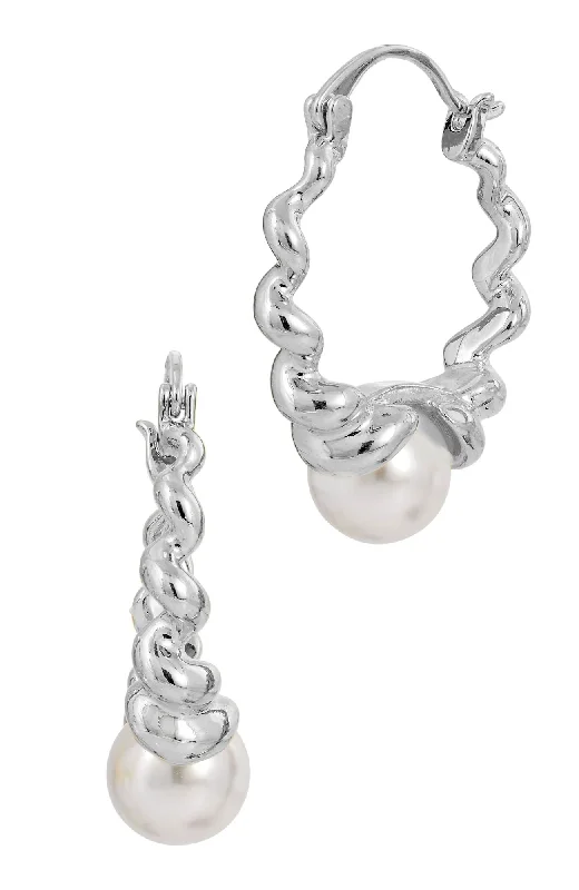 Shop Trending Jewelry With Exclusive Savings RHODIUM PLATED TWIST STYLE MOTHER OF THE PEARL HOOP EARRING Shop Trending Jewelry With Exclusive Savings RHODIUM PLATED TWIST STYLE MOTHER OF THE PEARL HOOP EARRING