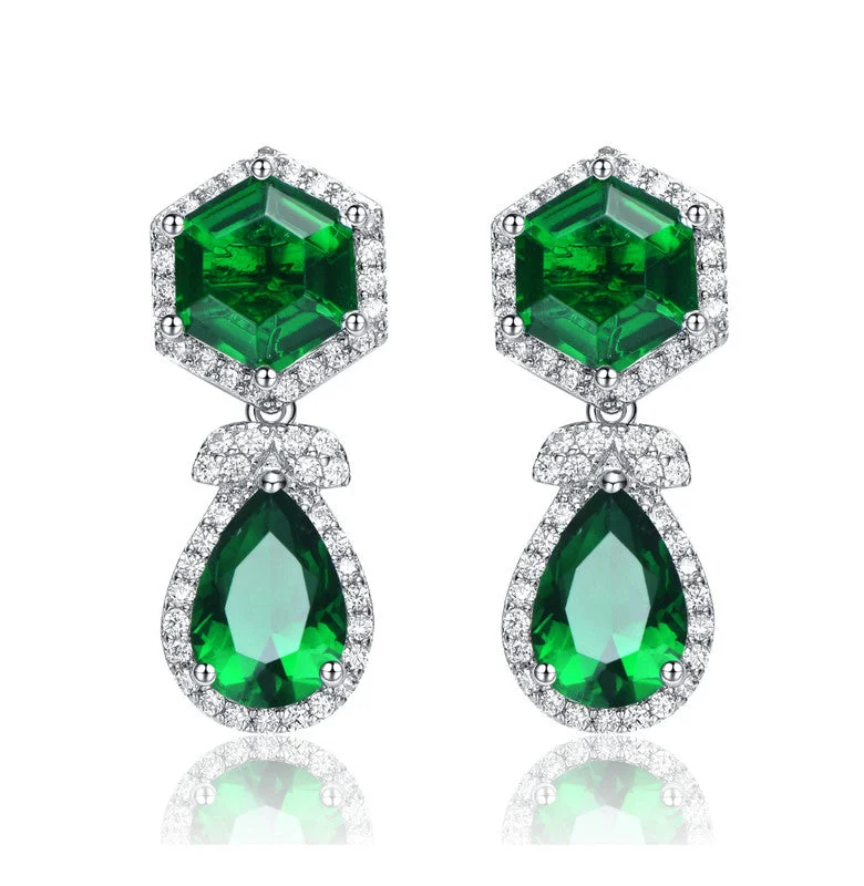 Last Chance To Shop High-End Jewelry At Markdown Prices Rhodium-plated With Emerald & Diamond Cubic Zirconia Vintage Formal Halo Earrings In Sterling Silver Last Chance To Shop High-End Jewelry At Markdown Prices Rhodium-plated With Emerald & Diamond Cubic Zirconia Vintage Formal Halo Earrings In Sterling Silver