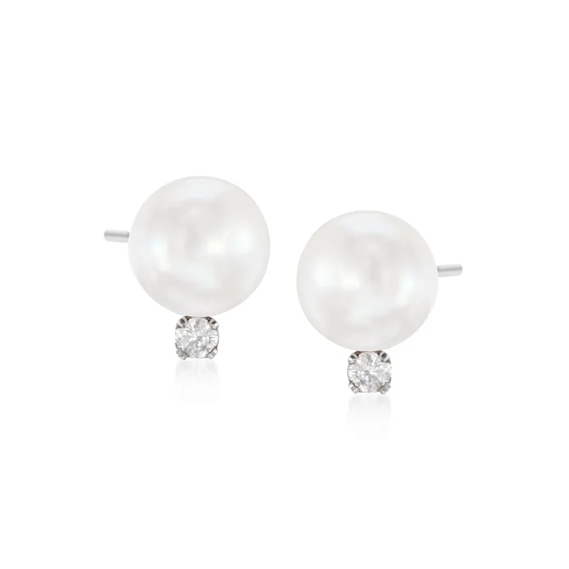 Personalized Engraved Jewelry For Meaningful Gifts Ross-Simons 8-8.5mm Cultured Akoya Pearl and . Diamond Earrings in 14kt White Gold Personalized Engraved Jewelry For Meaningful Gifts Ross-Simons 8-8.5mm Cultured Akoya Pearl and . Diamond Earrings in 14kt White Gold