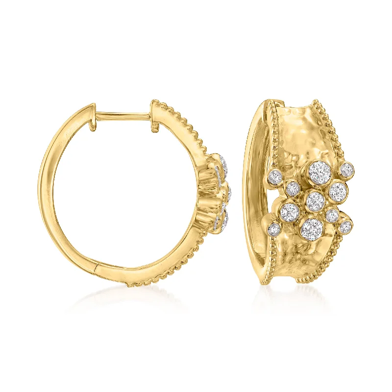 Discounted Luxury Jewelry – Shine Without The Splurge Ross-Simons Diamond Cluster Hammered Hoop Earrings in 18kt Gold Over Sterling Discounted Luxury Jewelry – Shine Without The Splurge Ross-Simons Diamond Cluster Hammered Hoop Earrings in 18kt Gold Over Sterling