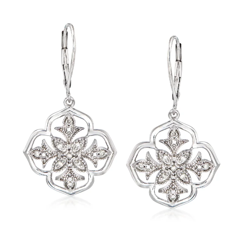 Shop Stylish Jewelry Now And Save Big Ross-Simons Diamond Floral Openwork Drop Earrings in Sterling Silver Shop Stylish Jewelry Now And Save Big Ross-Simons Diamond Floral Openwork Drop Earrings in Sterling Silver