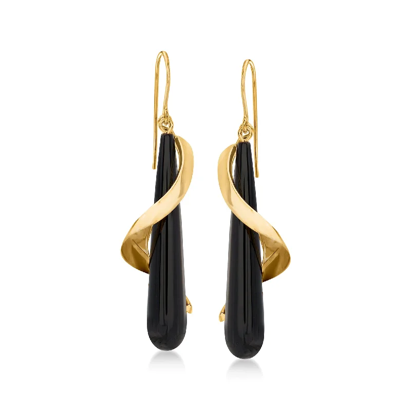 Exclusive Jewelry Sale – Sparkle For Less Ross-Simons Elongated Black Onyx Teardrop Spiral Earrings in 14kt Yellow Gold Exclusive Jewelry Sale – Sparkle For Less Ross-Simons Elongated Black Onyx Teardrop Spiral Earrings in 14kt Yellow Gold