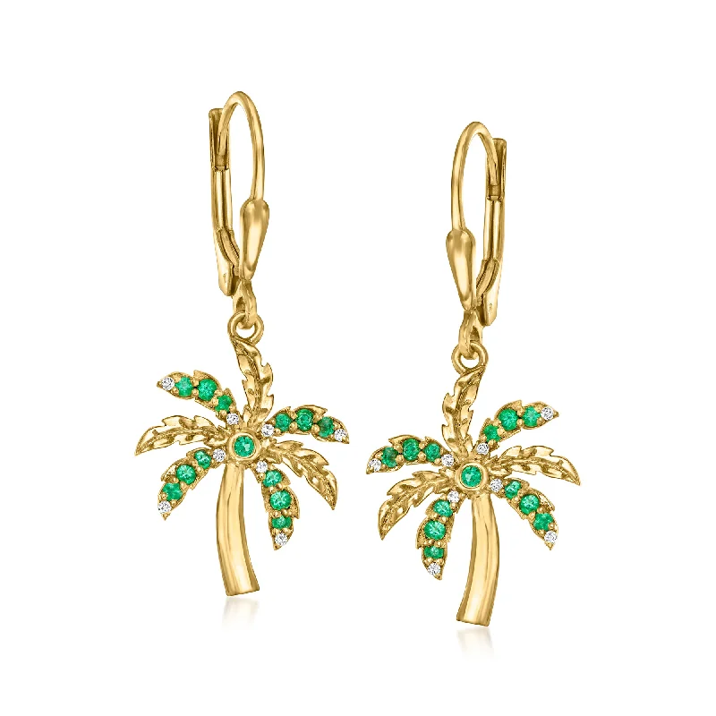 Clearance Sale On High-End Jewelry Collections Ross-Simons Emerald Palm Tree Drop Earrings With Diamond Accents in 18kt Gold Over Sterling Clearance Sale On High-End Jewelry Collections Ross-Simons Emerald Palm Tree Drop Earrings With Diamond Accents in 18kt Gold Over Sterling