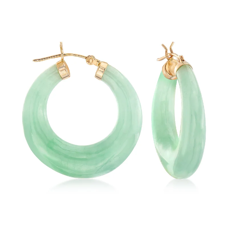 Premium Jewelry At Special Low Prices For A Limited Time Ross-Simons Jade Hoop Earrings With 14kt Yellow Gold Premium Jewelry At Special Low Prices For A Limited Time Ross-Simons Jade Hoop Earrings With 14kt Yellow Gold