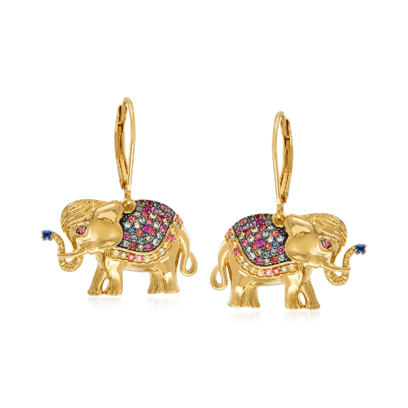 Dazzle With Discounts – Shop Jewelry On Sale Ross-Simons Multicolored Sapphire and . Ruby Elephant Drop Earrings in 18kt Gold Over Sterling