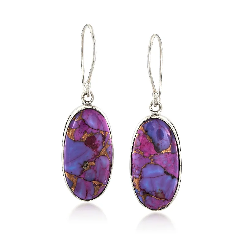 Personalized Jewelry At Special Discount Rates Ross-Simons Purple Turquoise Oval Drop Earrings in Sterling Silver Personalized Jewelry At Special Discount Rates Ross-Simons Purple Turquoise Oval Drop Earrings in Sterling Silver