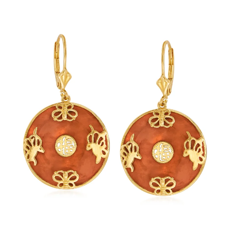 Jewelry Clearance Sale – Final Reductions Ross-Simons Red Jade "Good Fortune" Butterfly Drop Earrings in 18kt Gold Over Sterling Jewelry Clearance Sale – Final Reductions Ross-Simons Red Jade "Good Fortune" Butterfly Drop Earrings in 18kt Gold Over Sterling