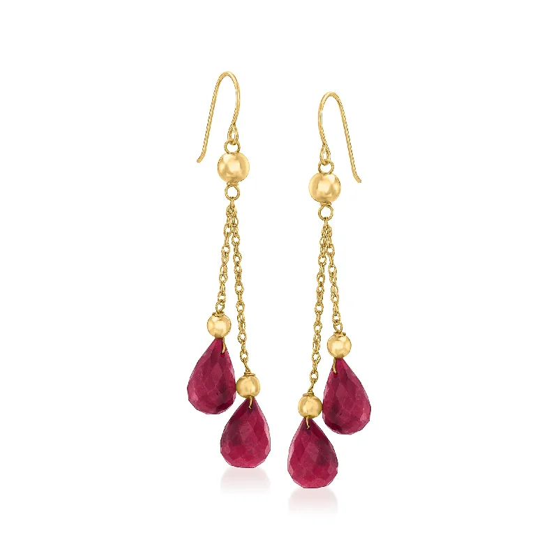 Luxury Meets Affordability – Jewelry Sale Now Live Ross-Simons Ruby and Bead Double Drop Earrings in 14kt Yellow Gold Luxury Meets Affordability – Jewelry Sale Now Live Ross-Simons Ruby and Bead Double Drop Earrings in 14kt Yellow Gold