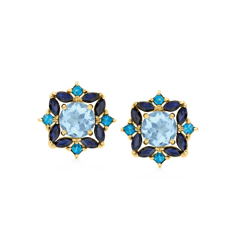 Shop Dazzling Jewelry At The Best Prices Ross-Simons Sky Blue Topaz and Sapphire Earrings in 18kt Gold Over Sterling Shop Dazzling Jewelry At The Best Prices Ross-Simons Sky Blue Topaz and Sapphire Earrings in 18kt Gold Over Sterling