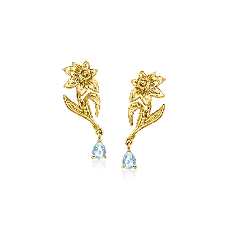 Special Offers On Handcrafted And Designer Jewelry RS Pure by Ross-Simons Aquamarine Daffodil Flower Drop Earrings in 14kt Yellow Gold Special Offers On Handcrafted And Designer Jewelry RS Pure by Ross-Simons Aquamarine Daffodil Flower Drop Earrings in 14kt Yellow Gold