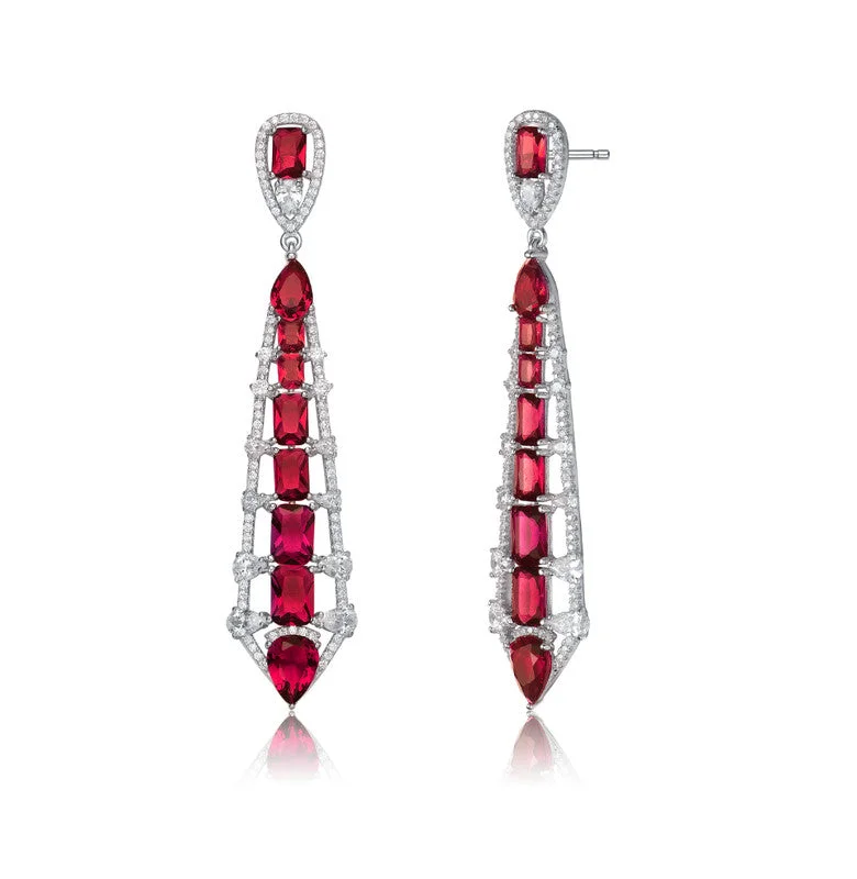 Romantic Heart-Shaped Jewelry For Special Gifts Sterling Silver with Colored Cubic Zirconia Ladder Style Dangle Earrings Romantic Heart-Shaped Jewelry For Special Gifts Sterling Silver with Colored Cubic Zirconia Ladder Style Dangle Earrings