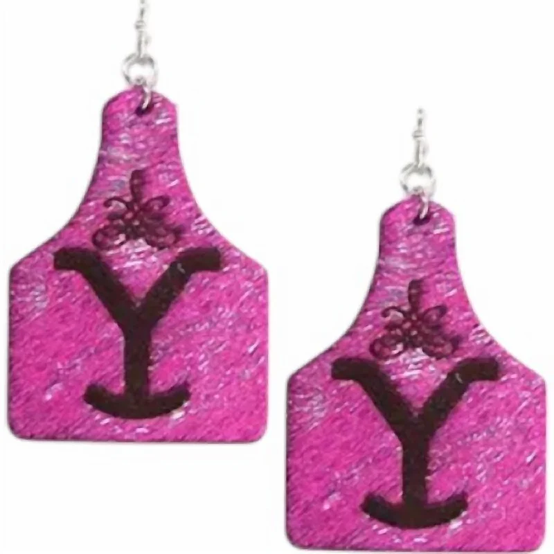 Shop Signature Jewelry Styles At Exclusive Prices Women's Cowhide Yellowstone Cattle Tag Earrings In Pink Shop Signature Jewelry Styles At Exclusive Prices Women's Cowhide Yellowstone Cattle Tag Earrings In Pink