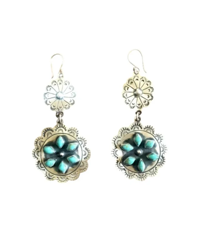 Limited-Time Offer On Elegant Jewelry Pieces Women's Round Concho Earrings In Sterling & Turquoise Limited-Time Offer On Elegant Jewelry Pieces Women's Round Concho Earrings In Sterling & Turquoise