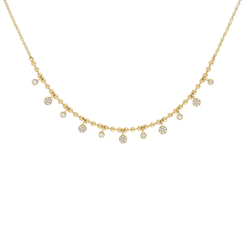 Timeless Jewelry Styles At Wallet-Friendly Prices 14KT GOLD PAVE DIAMOND DISK AND BEZEL DANGLE BALL NECKLACE Timeless Jewelry Styles At Wallet-Friendly Prices 14KT GOLD PAVE DIAMOND DISK AND BEZEL DANGLE BALL NECKLACE