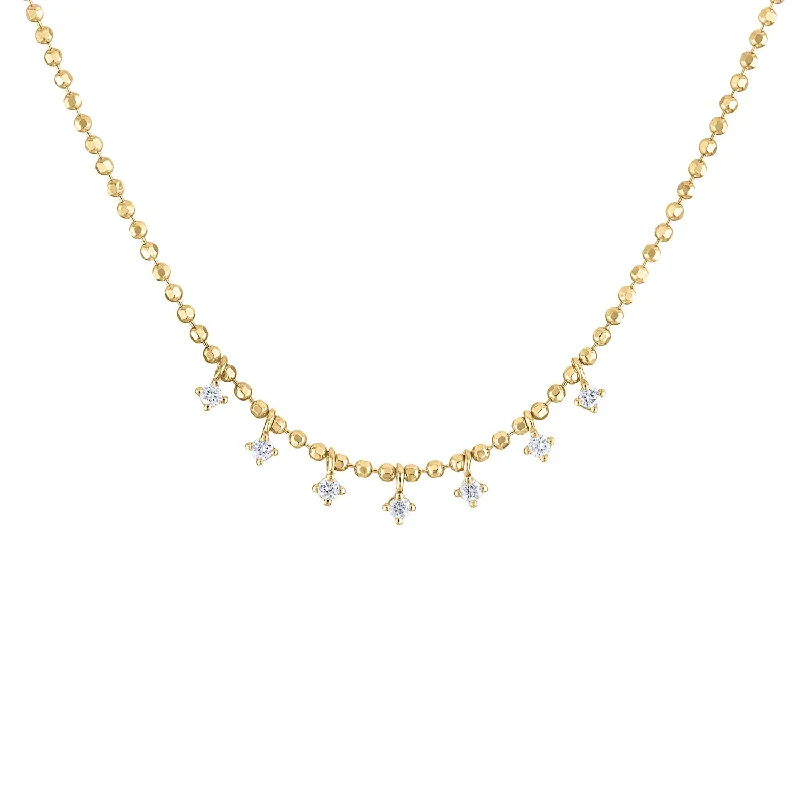 Modern Statement Jewelry For Bold Styling 14KT GOLD DIAMOND MINI PRONG DROP BALL NECKLACE Modern Statement Jewelry For Bold Styling 14KT GOLD DIAMOND MINI PRONG DROP BALL NECKLACE