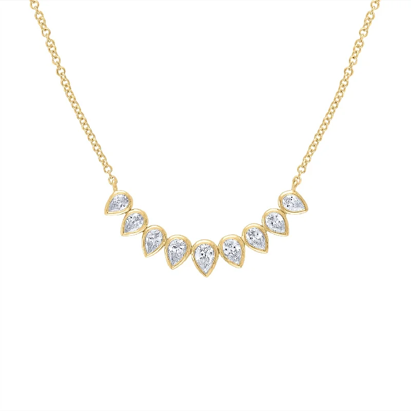 Trendy And Classic Jewelry Now At Reduced Prices 14KT GOLD DIAMOND NINE PEAR BEZEL NECKLACE Trendy And Classic Jewelry Now At Reduced Prices 14KT GOLD DIAMOND NINE PEAR BEZEL NECKLACE