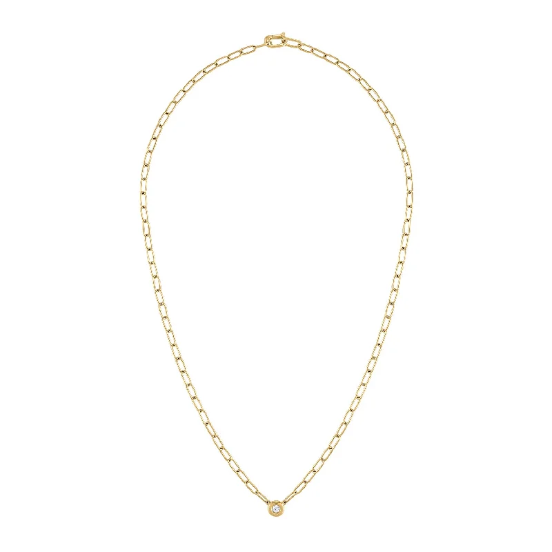 Delicate Crystal Jewelry For Sophisticated Charm 14KT GOLD DIAMOND SINGLE BEZEL SET LINK NECKLACE Delicate Crystal Jewelry For Sophisticated Charm 14KT GOLD DIAMOND SINGLE BEZEL SET LINK NECKLACE