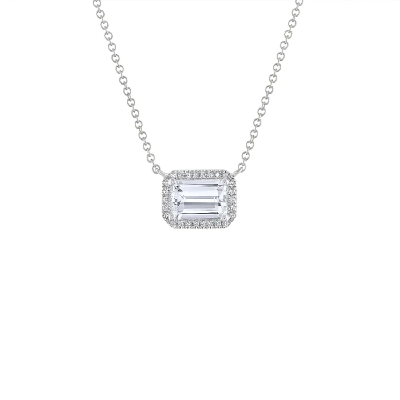 Upgrade Your Collection With Our Limited-Time Jewelry Sale 14KT GOLD DIAMOND WHITE TOPAZ RECTANGLE NECKLACE
