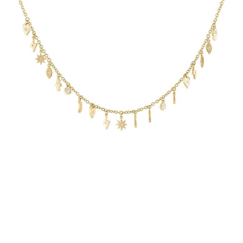 Get Ready To Sparkle – Special Jewelry Discounts 14KT GOLD DIAMOND MULTI CHARM DANGLE NECKLACE Get Ready To Sparkle – Special Jewelry Discounts 14KT GOLD DIAMOND MULTI CHARM DANGLE NECKLACE