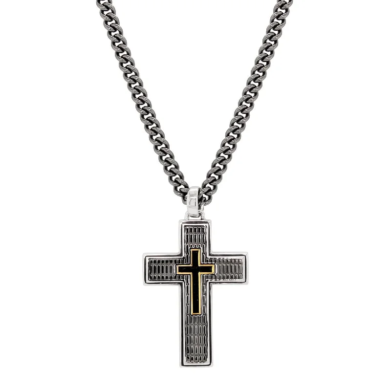 Versatile Layering Jewelry For Effortless Chic MODERN YELLOW AND BLACK PLATED STERLING SILVER CROSS PENDANT NECKLACE Versatile Layering Jewelry For Effortless Chic MODERN YELLOW AND BLACK PLATED STERLING SILVER CROSS PENDANT NECKLACE