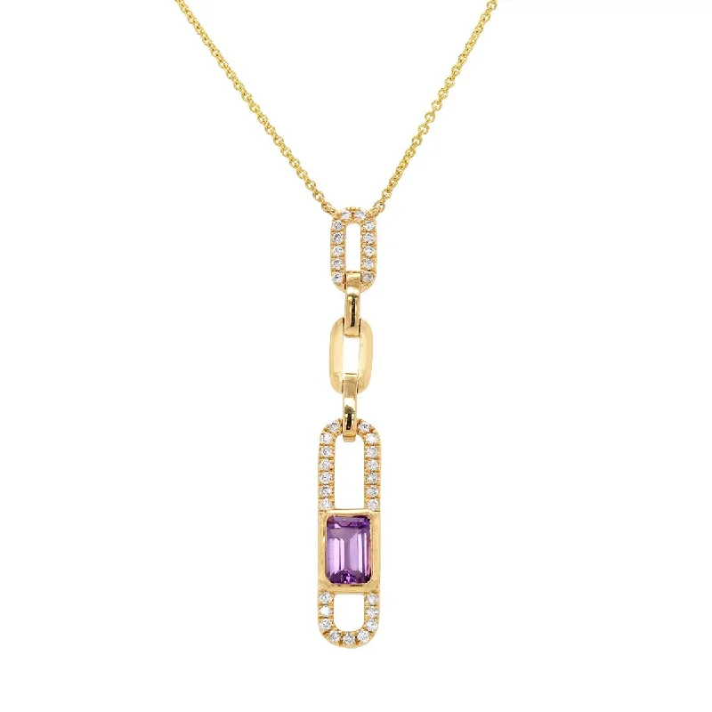 Breathtaking Jewelry, Breathtaking Prices MODERN YELLOW GOLD PAPERCLIP STYLE NECKLACE WITH AMETHYST AND DIAMOND, .17 CTTW Breathtaking Jewelry, Breathtaking Prices MODERN YELLOW GOLD PAPERCLIP STYLE NECKLACE WITH AMETHYST AND DIAMOND, .17 CTTW
