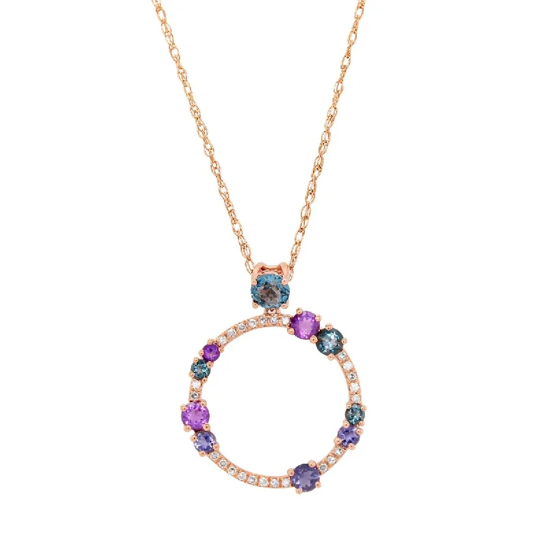 Affordable Gold-Plated Jewelry For Modern Fashion ROSE GOLD CIRCLE PENDANT WITH MULTICOLORED GEMS AND DIAMONDS, .10 CT TW Affordable Gold-Plated Jewelry For Modern Fashion ROSE GOLD CIRCLE PENDANT WITH MULTICOLORED GEMS AND DIAMONDS, .10 CT TW