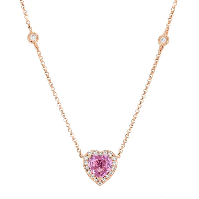 Unlock Unbeatable Jewelry Deals Before They’Re Gone ROSE GOLD PENDANT WITH HEART SHAPED PINK SAPPHIRE AND DIAMOND HALO, .18 CT TW Unlock Unbeatable Jewelry Deals Before They’Re Gone ROSE GOLD PENDANT WITH HEART SHAPED PINK SAPPHIRE AND DIAMOND HALO, .18 CT TW