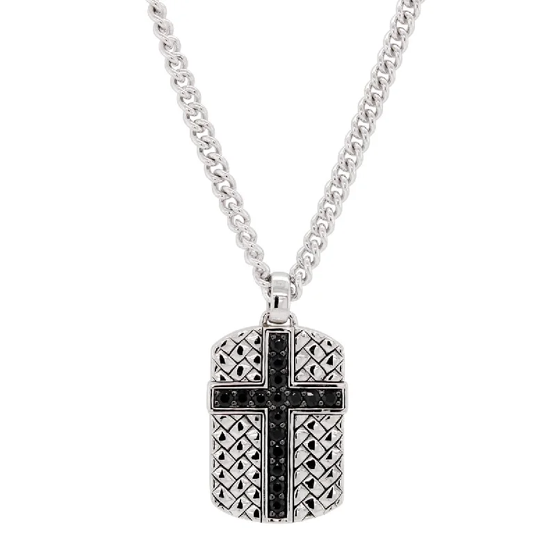 Dainty Floral Jewelry For Feminine Elegance STERLING SILVER AND BLACK SAPPHIRE DOG TAG CROSS PENDANT NECKLACE Dainty Floral Jewelry For Feminine Elegance STERLING SILVER AND BLACK SAPPHIRE DOG TAG CROSS PENDANT NECKLACE