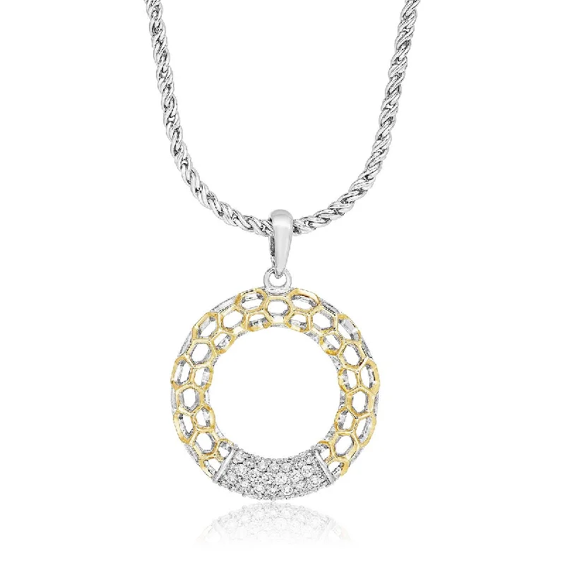 Grab Your Dream Jewelry At The Lowest Prices STERLING SILVER CIRCLE PENDANT WITH YELLOW GOLD ACCENTS AND DIAMONDS, 1/4 CT TW Grab Your Dream Jewelry At The Lowest Prices STERLING SILVER CIRCLE PENDANT WITH YELLOW GOLD ACCENTS AND DIAMONDS, 1/4 CT TW