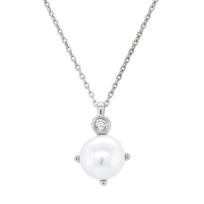 Seasonal Jewelry Deals – Elevate Your Style STERLING SILVER NECKLACE WITH PEARL AND LAB GROWN DIAMOND ACCENT, .02 CT