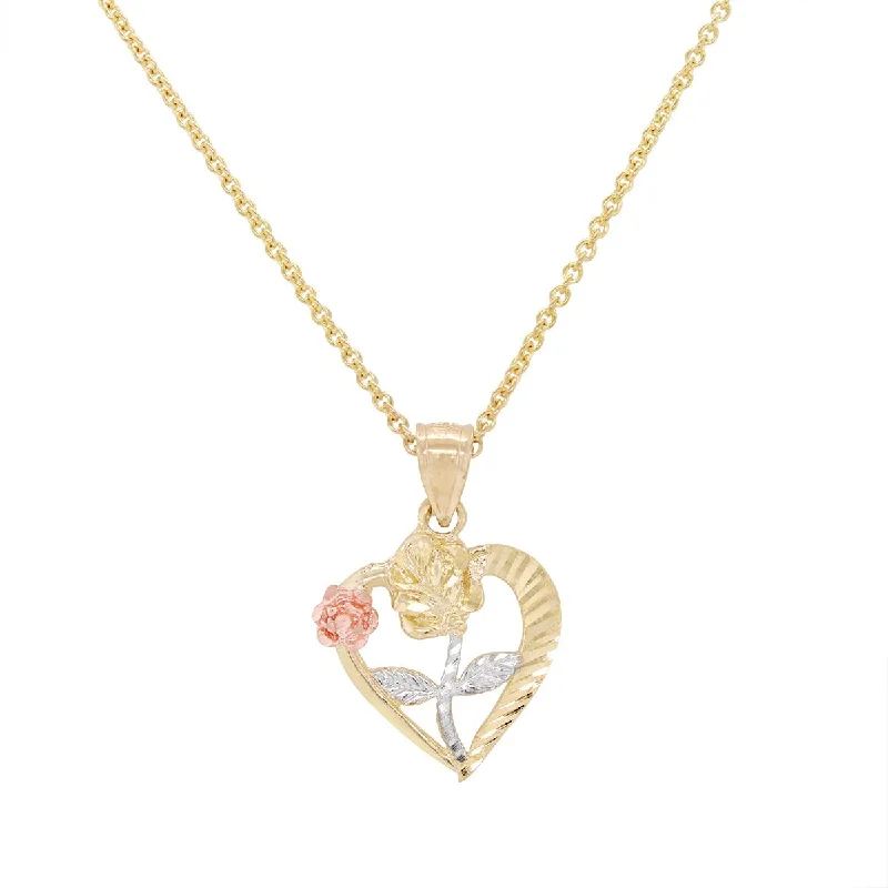 Luxury Meets Affordability – Jewelry Sale Now Live TRI-TONE GOLD ROSE AND HEART CHARM PENDANT
