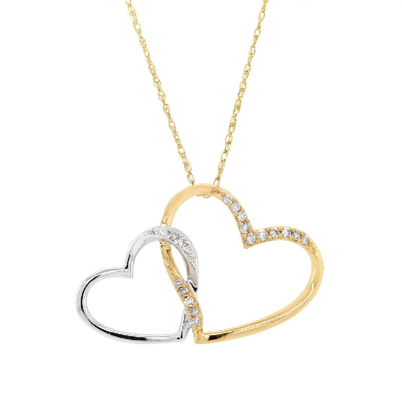 Get The Best Deals On Timeless Jewelry Pieces TWO-TONE GOLD DIAMOND DOUBLE HEART PENDANT NECKLACE, .08 CT TW Get The Best Deals On Timeless Jewelry Pieces TWO-TONE GOLD DIAMOND DOUBLE HEART PENDANT NECKLACE, .08 CT TW