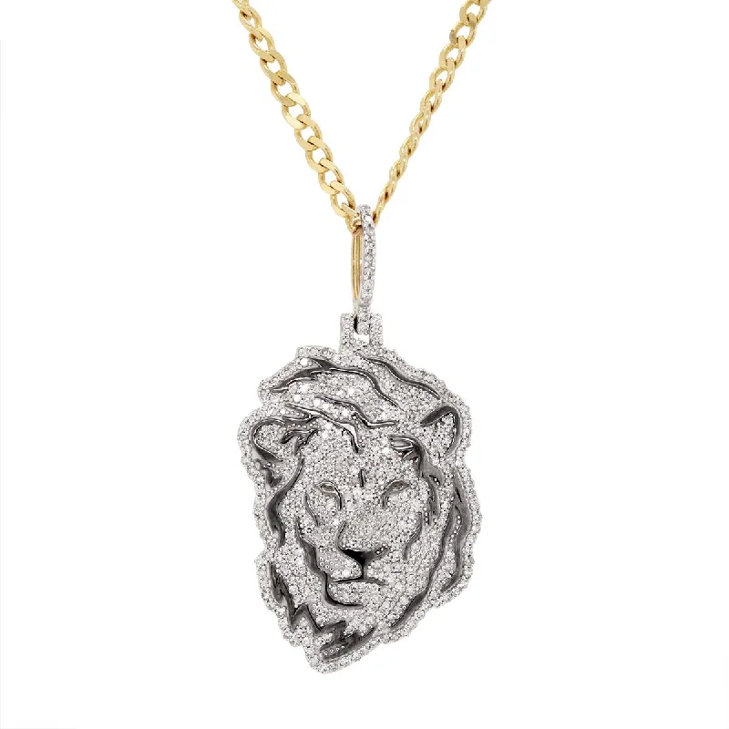 Affordable Luxury Jewelry – Style At A Great Price TWO-TONE GOLD LION FACE CHARM PENDANT WITH DIAMONDS, 2 1/4 CT TW