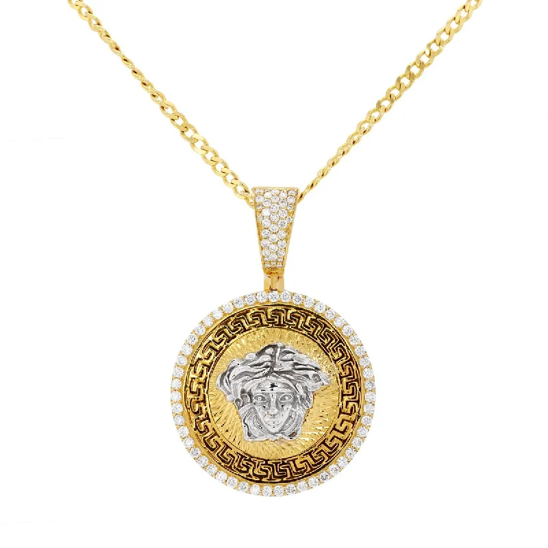Shop Dazzling Rings, Earrings, And More At Special Discounts TWO-TONE MEDALLION PENDANT WITH GREEK KEY DETAILING AND DIAMONDS, .80 CT TW Shop Dazzling Rings, Earrings, And More At Special Discounts TWO-TONE MEDALLION PENDANT WITH GREEK KEY DETAILING AND DIAMONDS, .80 CT TW