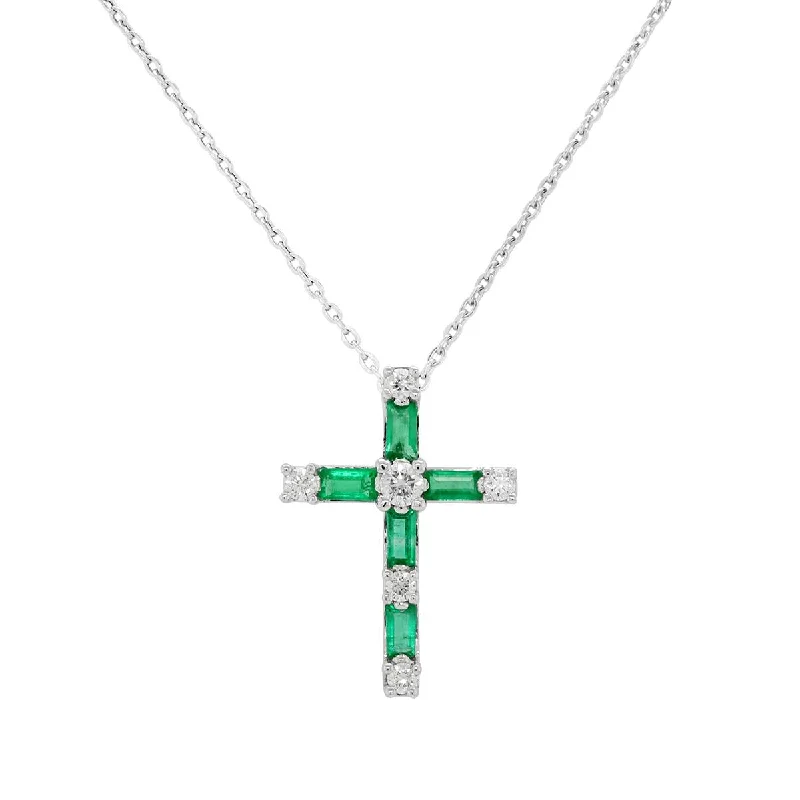 The Jewelry Sale You've Been Waiting For Is Here WHITE GOLD CROSS PENDANT WITH BAGUETTE EMERALDS AND ROUND DIAMONDS, .15 CT TW The Jewelry Sale You've Been Waiting For Is Here WHITE GOLD CROSS PENDANT WITH BAGUETTE EMERALDS AND ROUND DIAMONDS, .15 CT TW