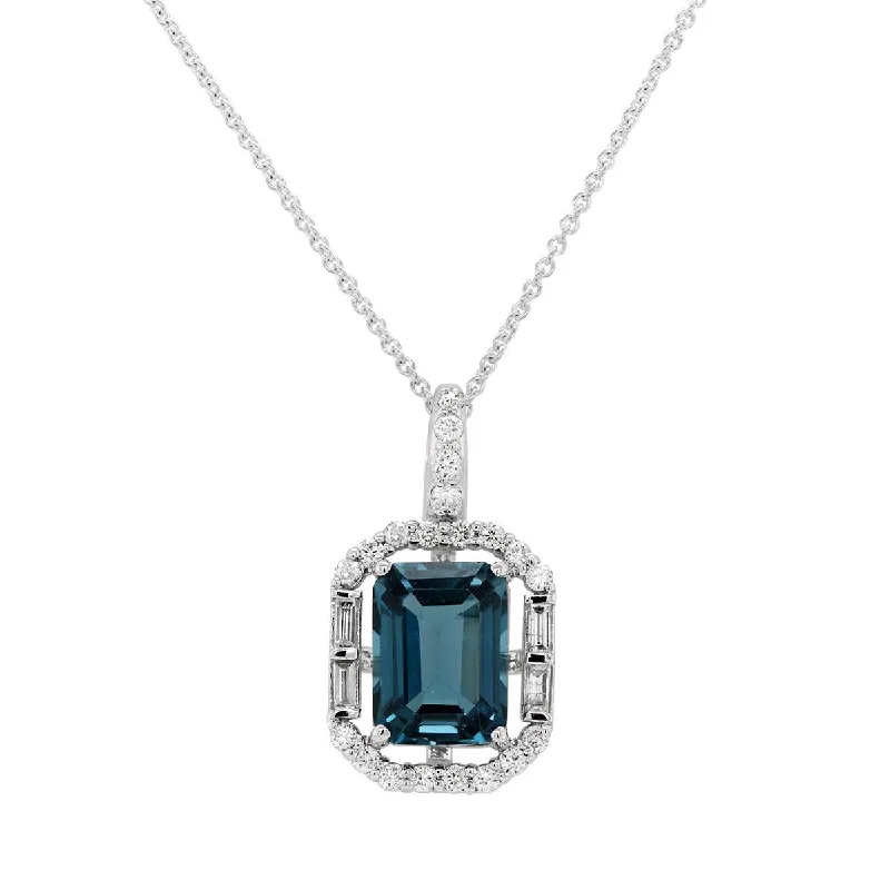 Premium Jewelry, Premium Discounts – Act Fast WHITE GOLD LONDON BLUE TOPAZ PENDANT WITH DIAMONDS, .20 CT TW Premium Jewelry, Premium Discounts – Act Fast WHITE GOLD LONDON BLUE TOPAZ PENDANT WITH DIAMONDS, .20 CT TW