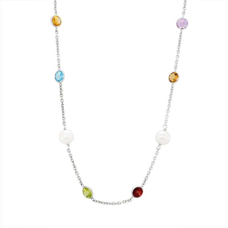 Celebrate Every Occasion With Sparkling Savings WHITE GOLD NECKLACE WITH 14 MULTICOLORED GEMSTONES Celebrate Every Occasion With Sparkling Savings WHITE GOLD NECKLACE WITH 14 MULTICOLORED GEMSTONES